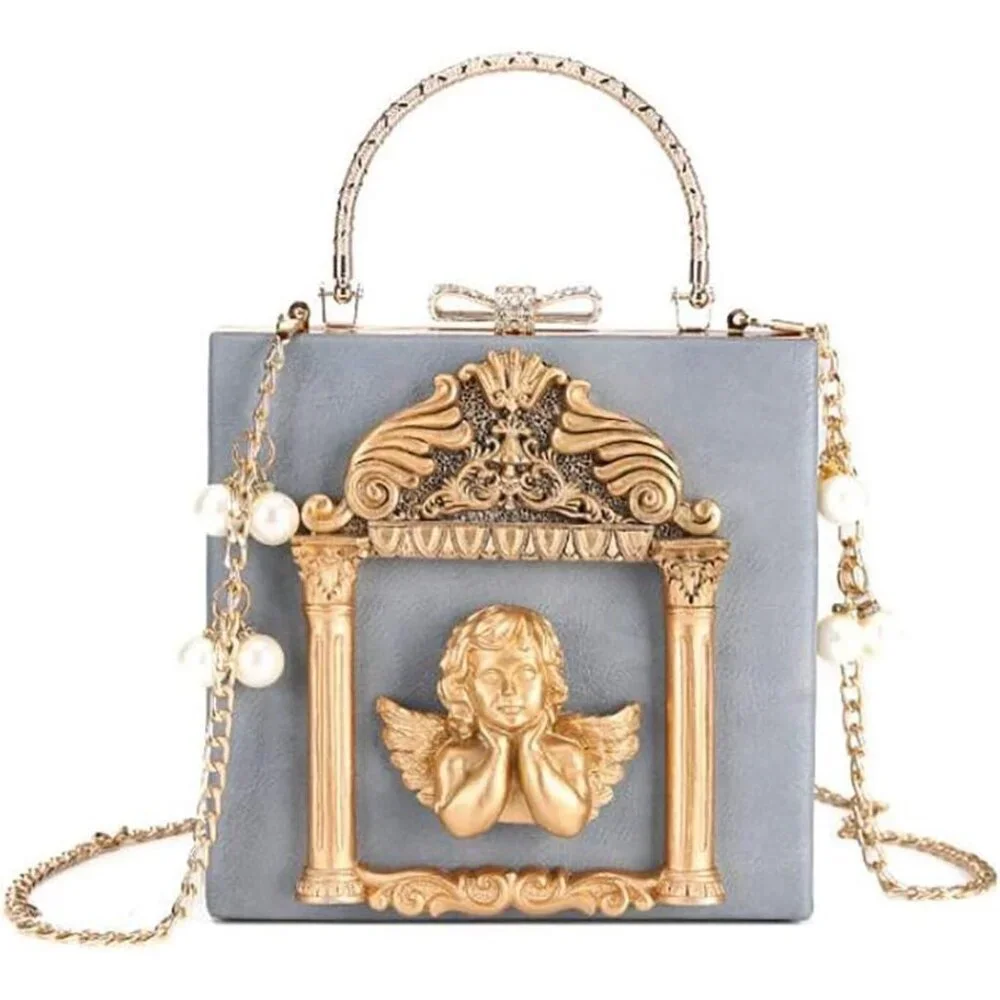 ⚡Women's Light Blue Rose Embossed Love Angel Evening Formal Crossbody Clutch Bag